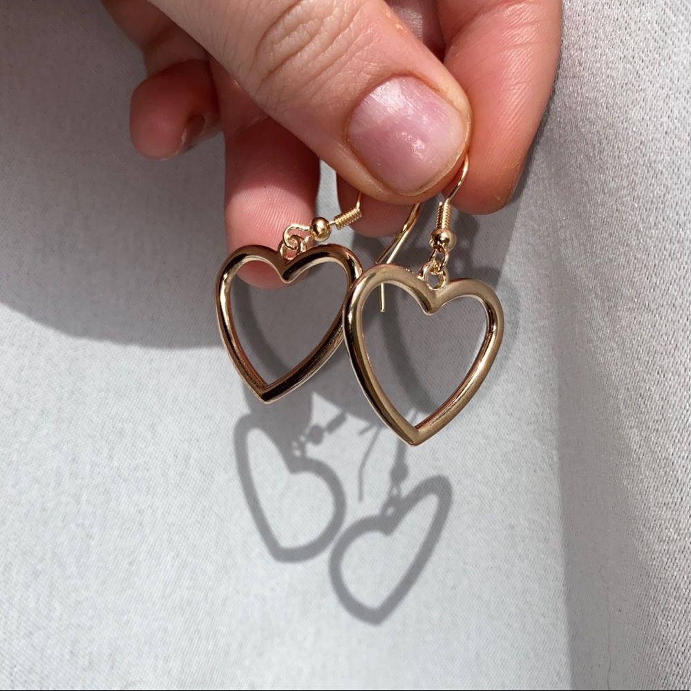 Gold Heart Shaped Drop Earrings